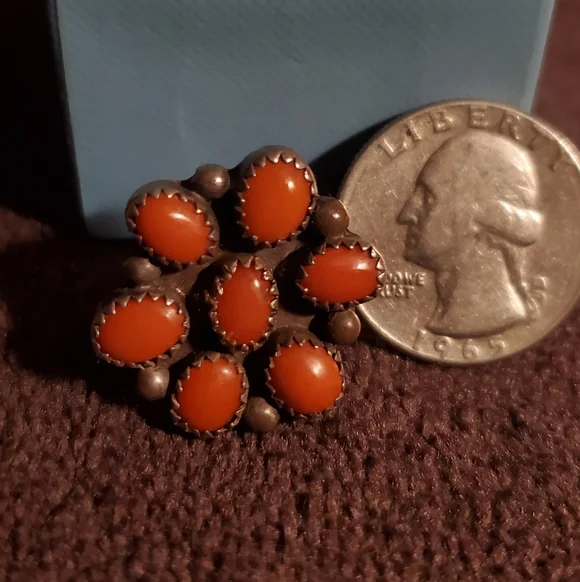 Native American Coral Ring Sterling Silver Size 6 Vintage - Picture 2 of 6